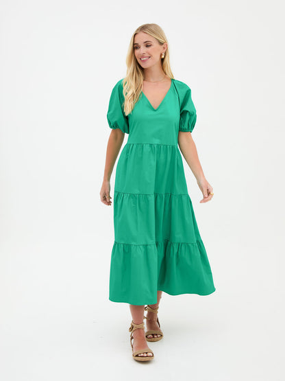 Hollie Green Cotton Tiered Midi Dress