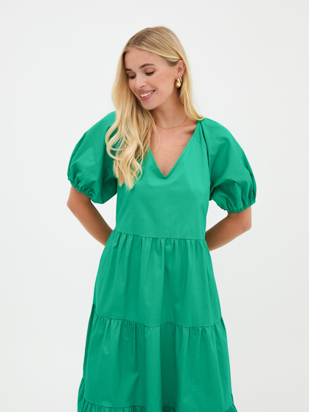 Hollie Green Cotton Tiered Midi Dress
