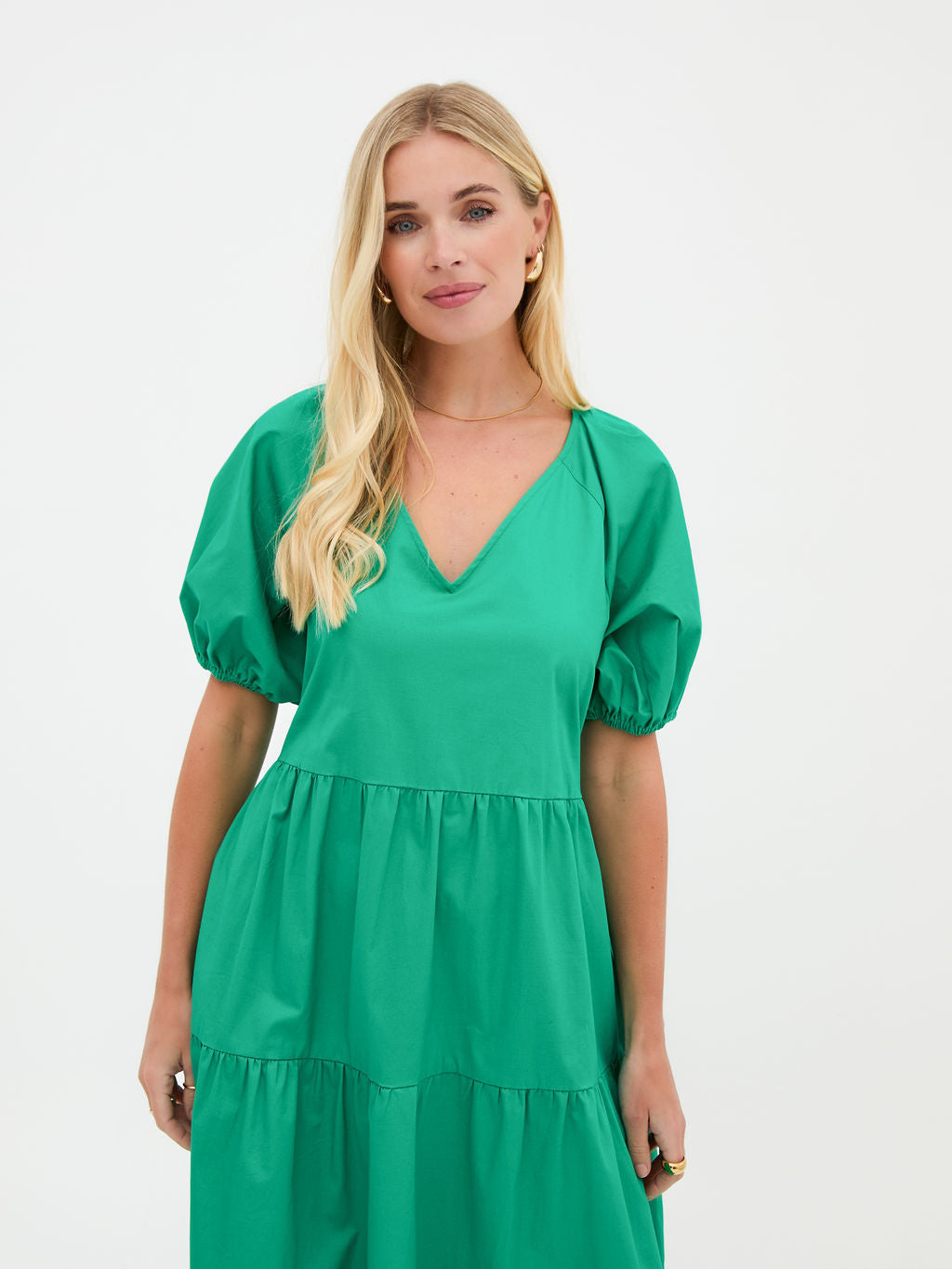 Hollie Green Cotton Tiered Midi Dress