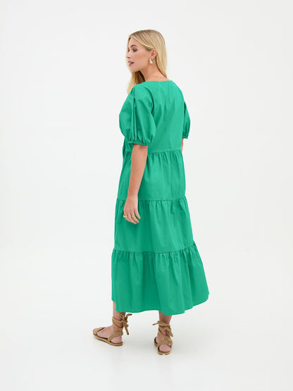 Hollie Green Cotton Tiered Midi Dress