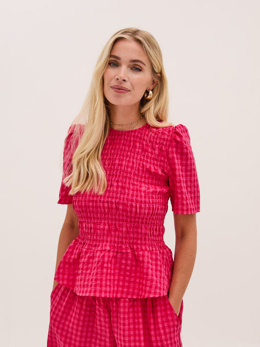 Marina Pink Gingham Peplum Top