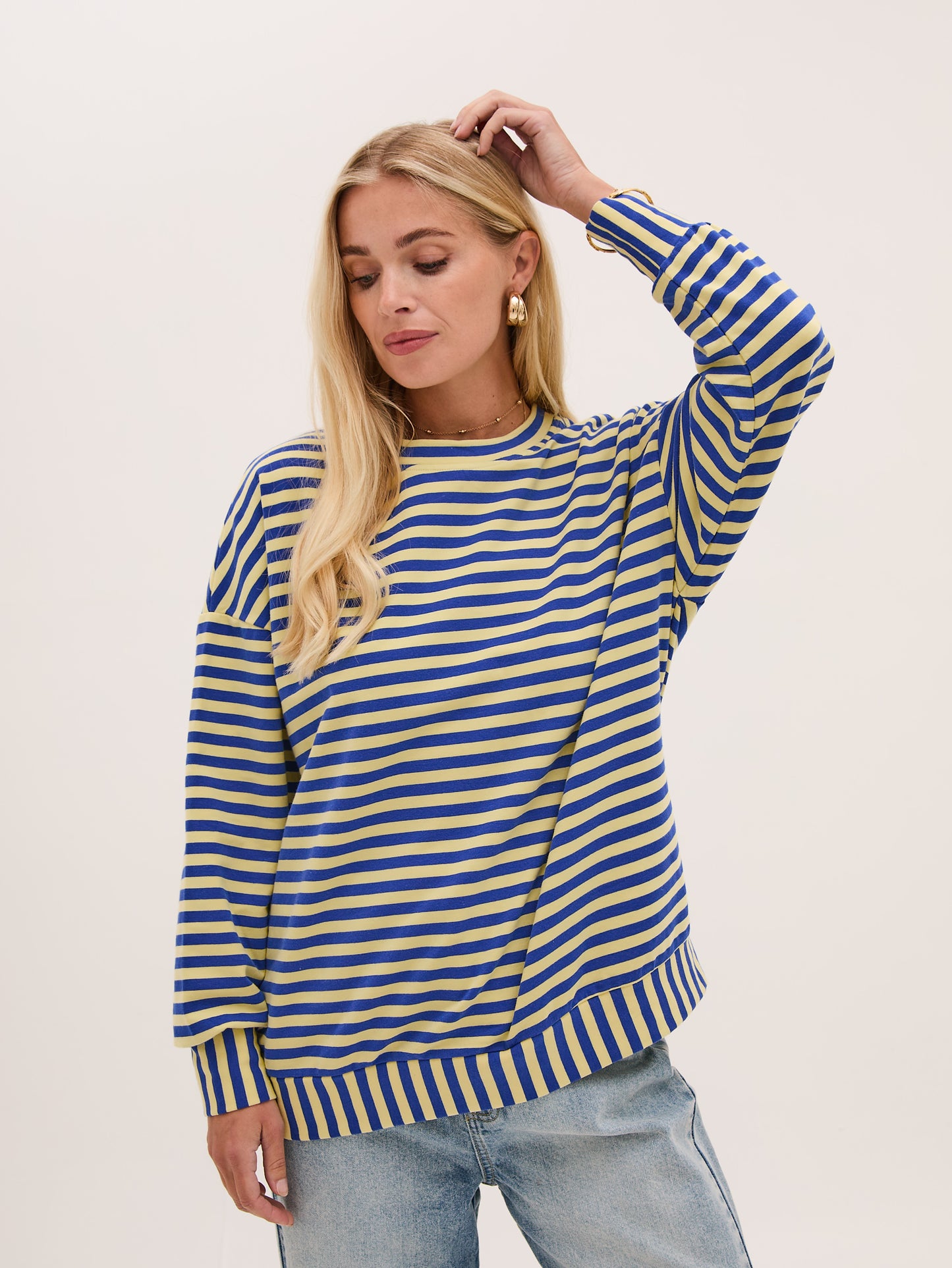 Zara Blue & Yellow Lightweight Stripe Sweatshirt