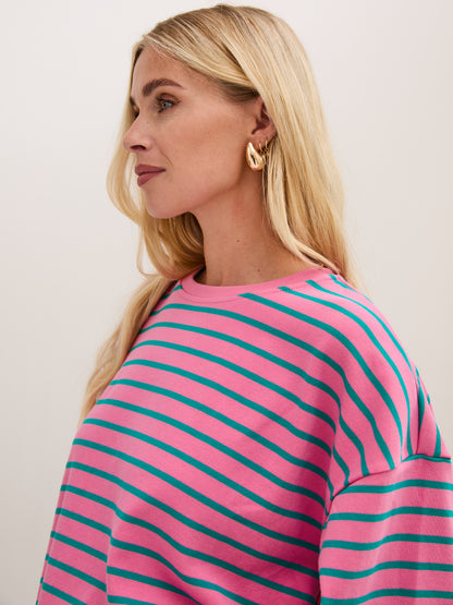 Sara Premium Cotton Pink & Green Striped T-Shirt