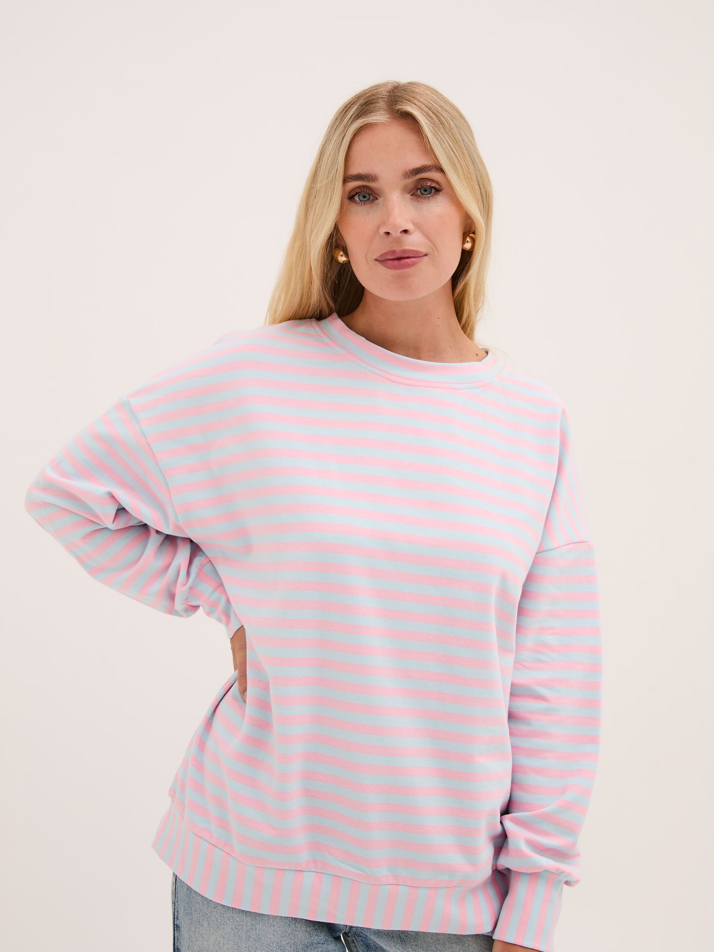 Zara Pink & Blue Lightweight Stripe Sweatshirt