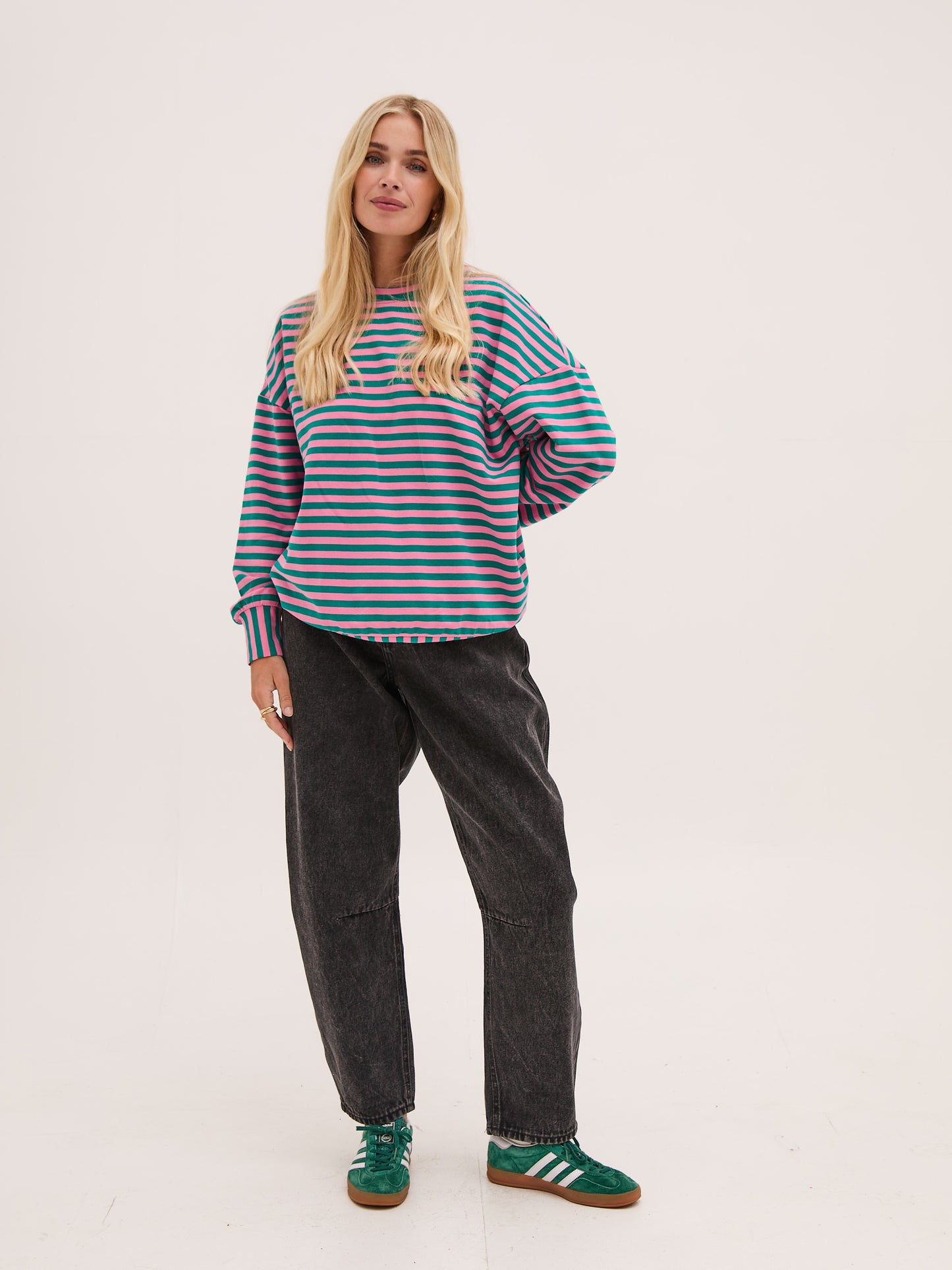 Zara Pink & Green Lightweight Stripe Sweatshirt