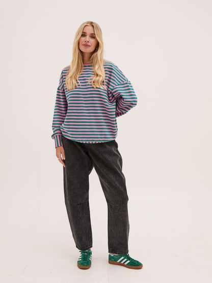 Zara Pink & Green Lightweight Stripe Sweatshirt