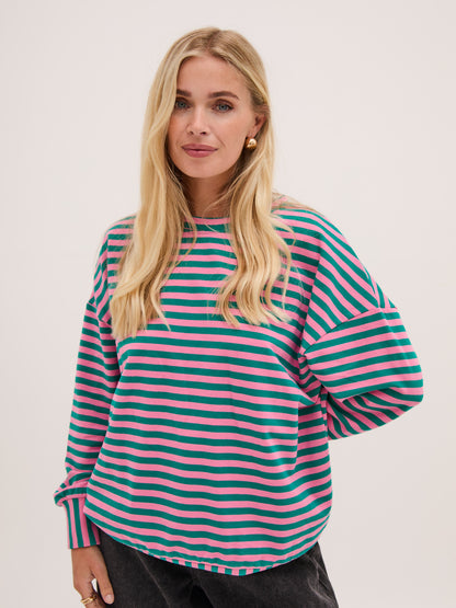 Zara Pink & Green Lightweight Stripe Sweatshirt