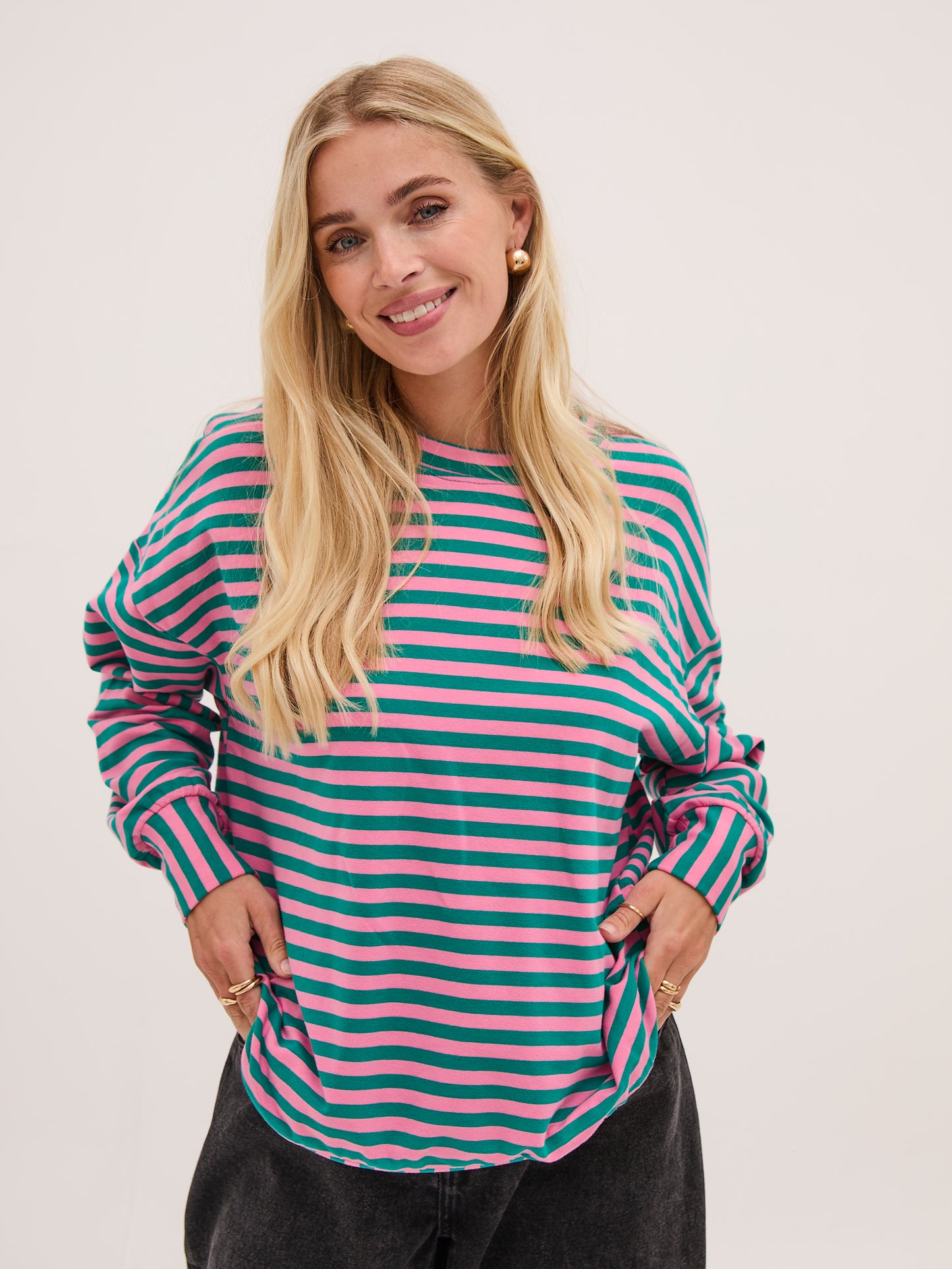 Zara Pink & Green Lightweight Stripe Sweatshirt