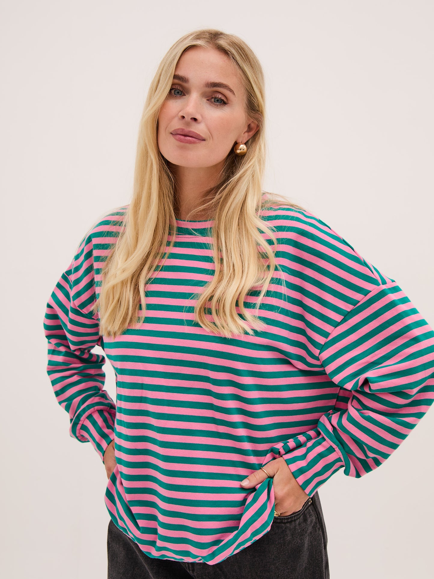 Zara Pink & Green Lightweight Stripe Sweatshirt