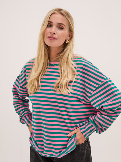 Zara Pink & Green Lightweight Stripe Sweatshirt