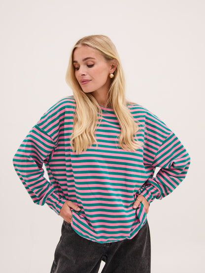 Zara Pink & Green Lightweight Stripe Sweatshirt
