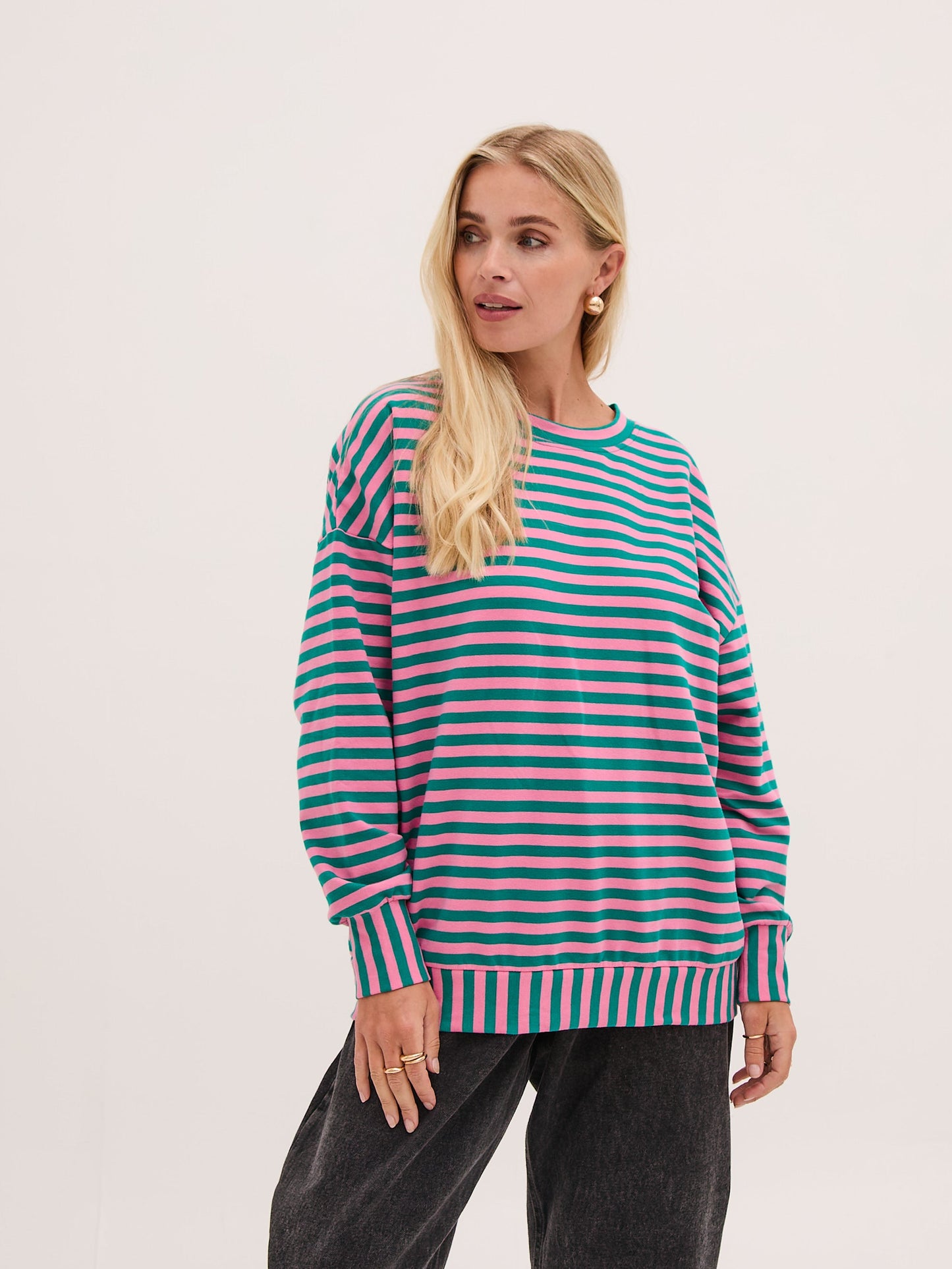 Zara Pink & Green Lightweight Stripe Sweatshirt