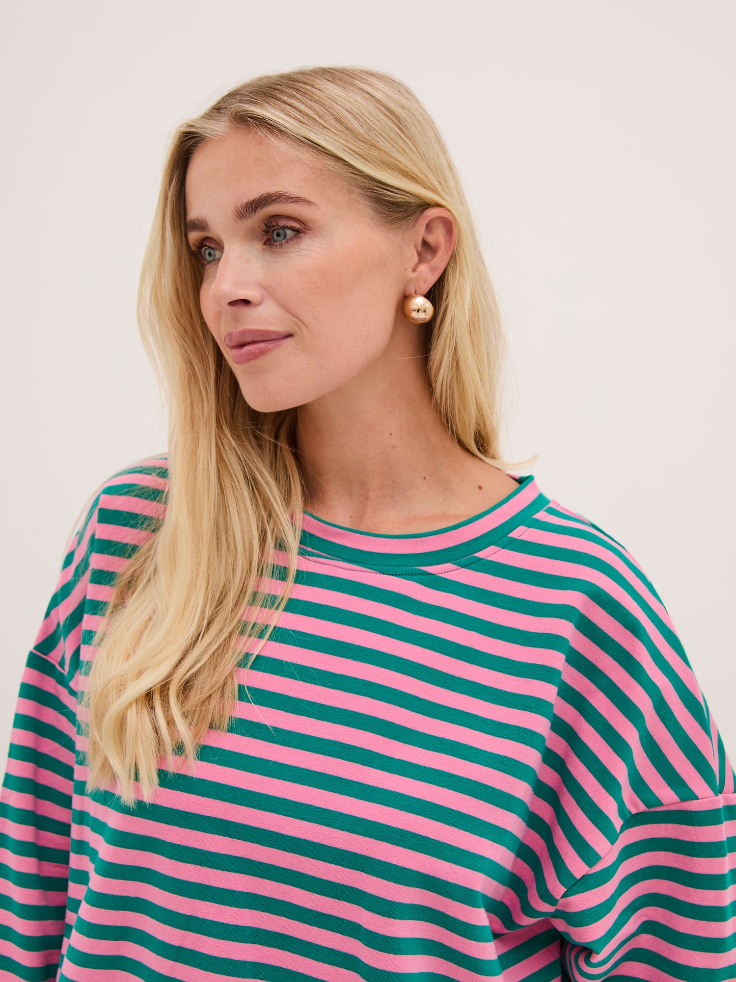 Zara Pink & Green Lightweight Stripe Sweatshirt