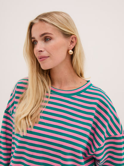 Zara Pink & Green Lightweight Stripe Sweatshirt
