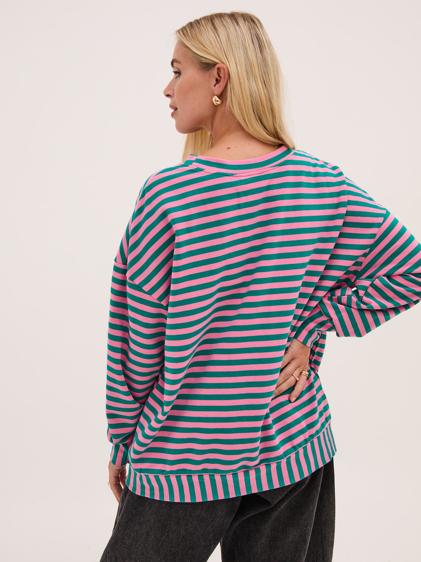 Zara Pink & Green Lightweight Stripe Sweatshirt