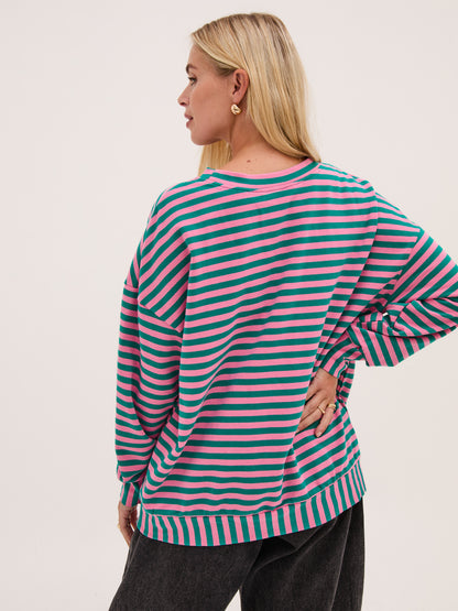 Zara Pink & Green Lightweight Stripe Sweatshirt