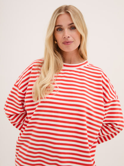 Zara Red & White Lightweight Stripe Sweatshirt