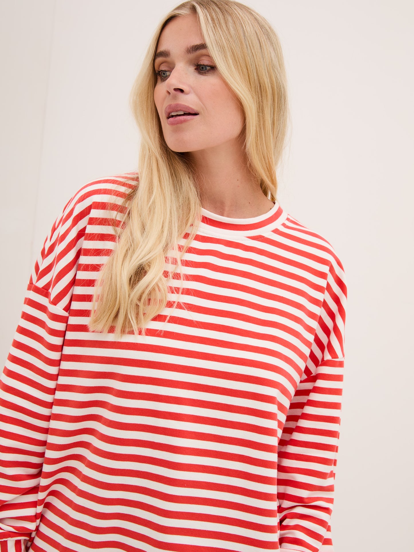 Zara Red & White Lightweight Stripe Sweatshirt