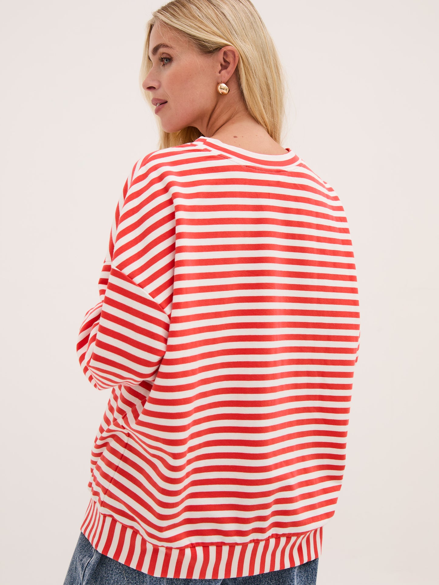 Zara Red & White Lightweight Stripe Sweatshirt
