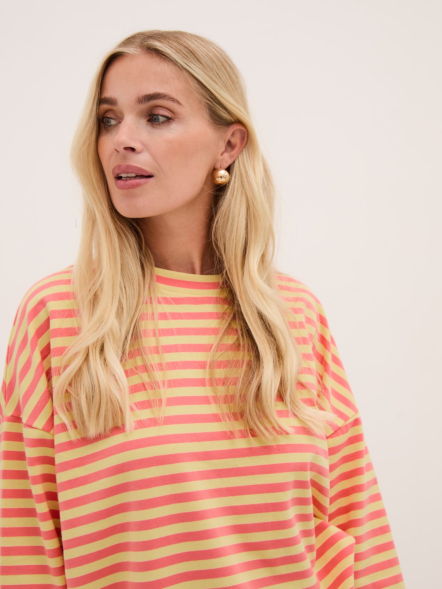 Zara Yellow & Coral Lightweight Stripe Sweatshirt
