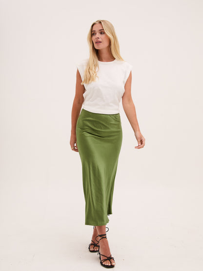 Angel Khaki Satin Skirt