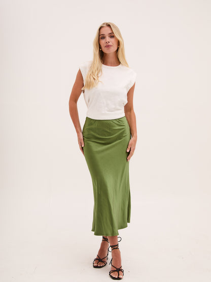 Angel Khaki Satin Skirt