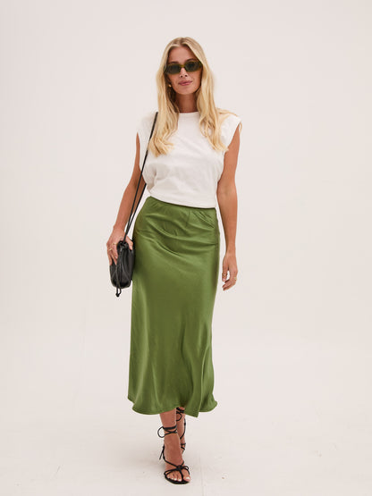 Angel Khaki Satin Skirt