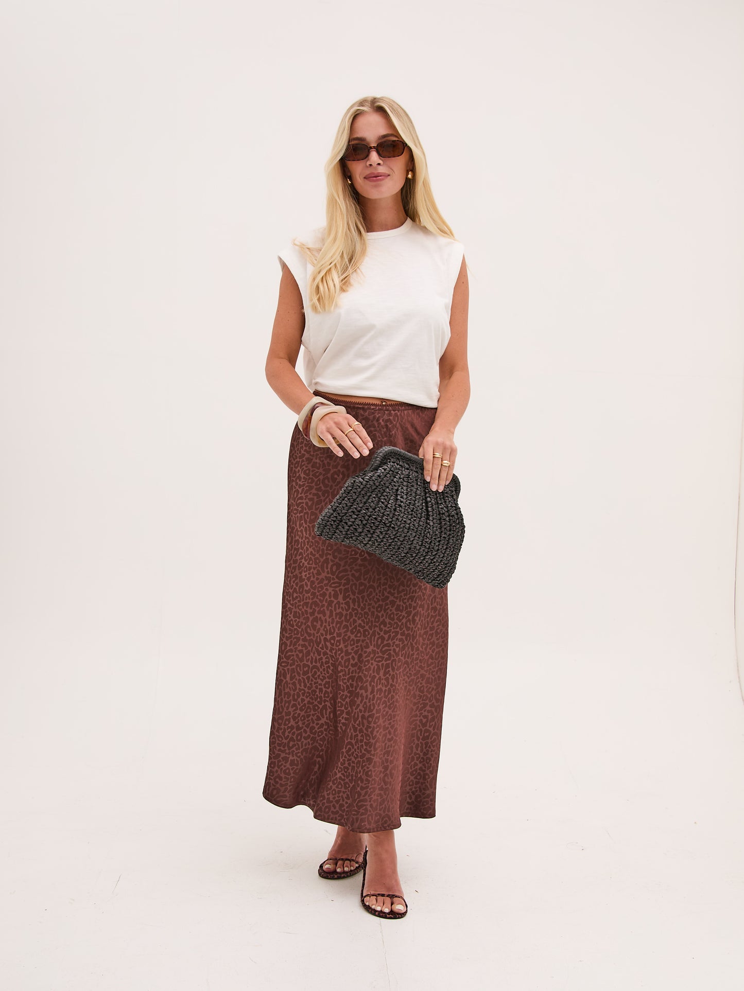 Bria Brown Animal Satin Skirt