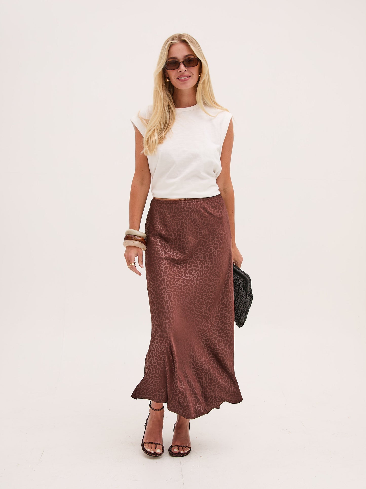 Bria Brown Animal Satin Skirt