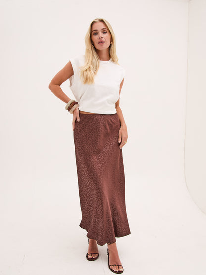 Bria Brown Animal Satin Skirt