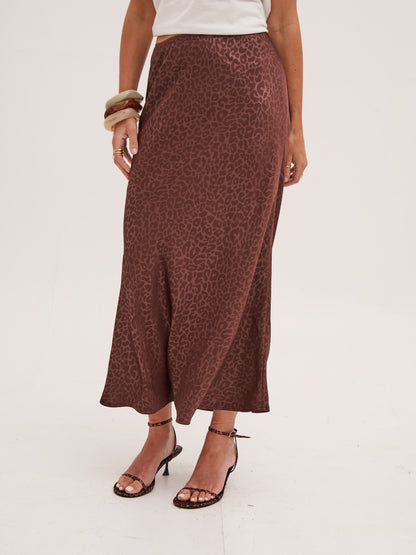 Bria Brown Animal Satin Skirt
