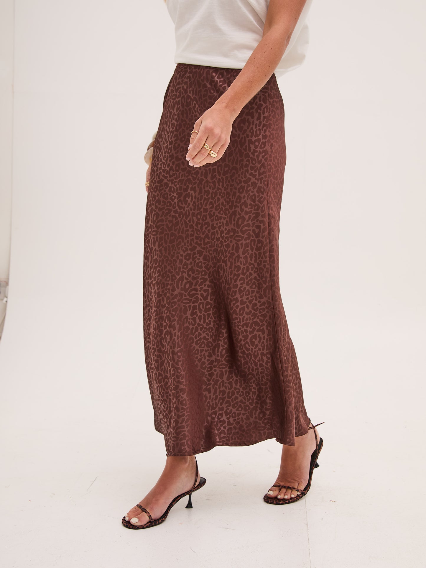 Bria Brown Animal Satin Skirt