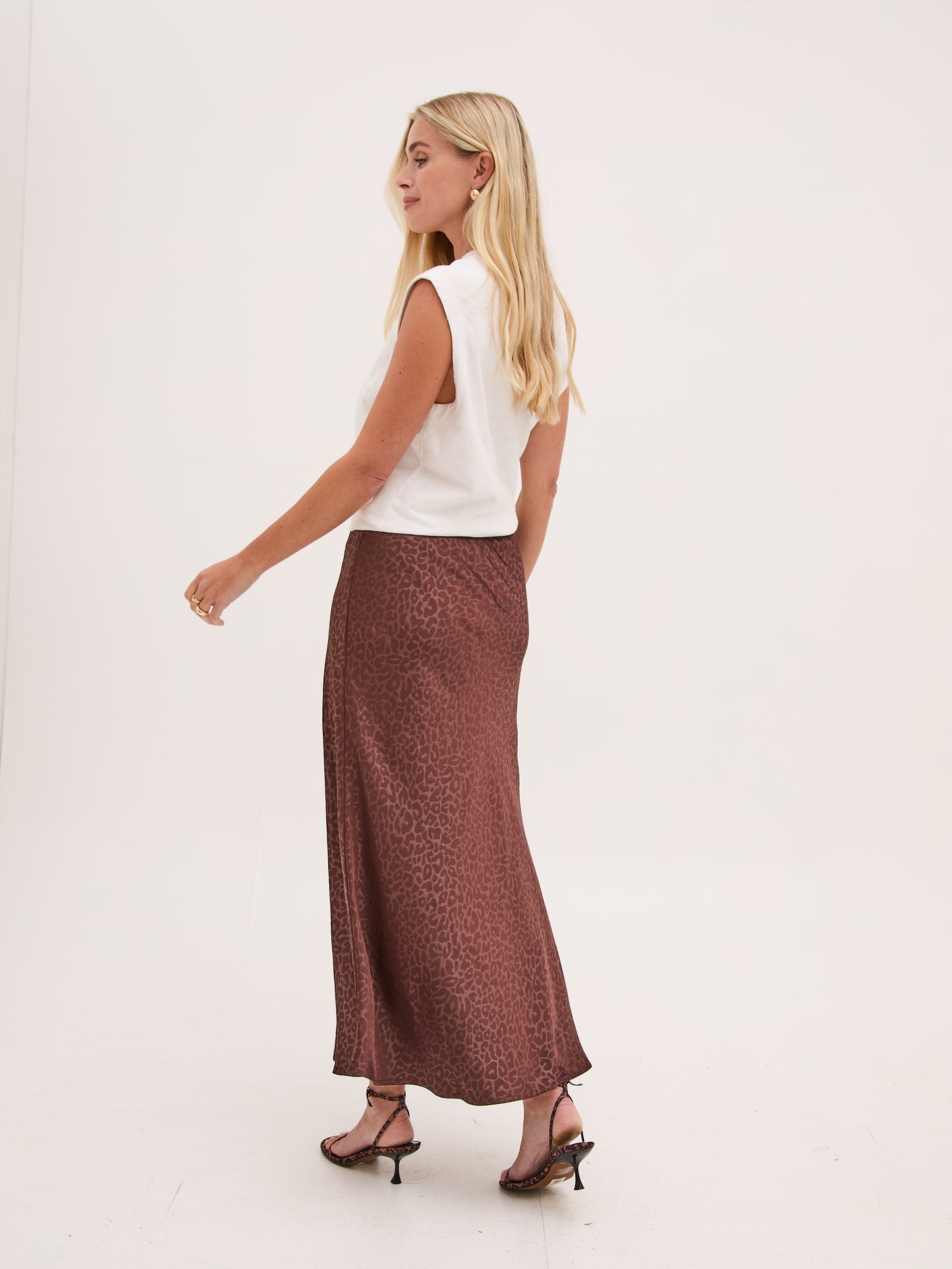 Bria Brown Animal Satin Skirt