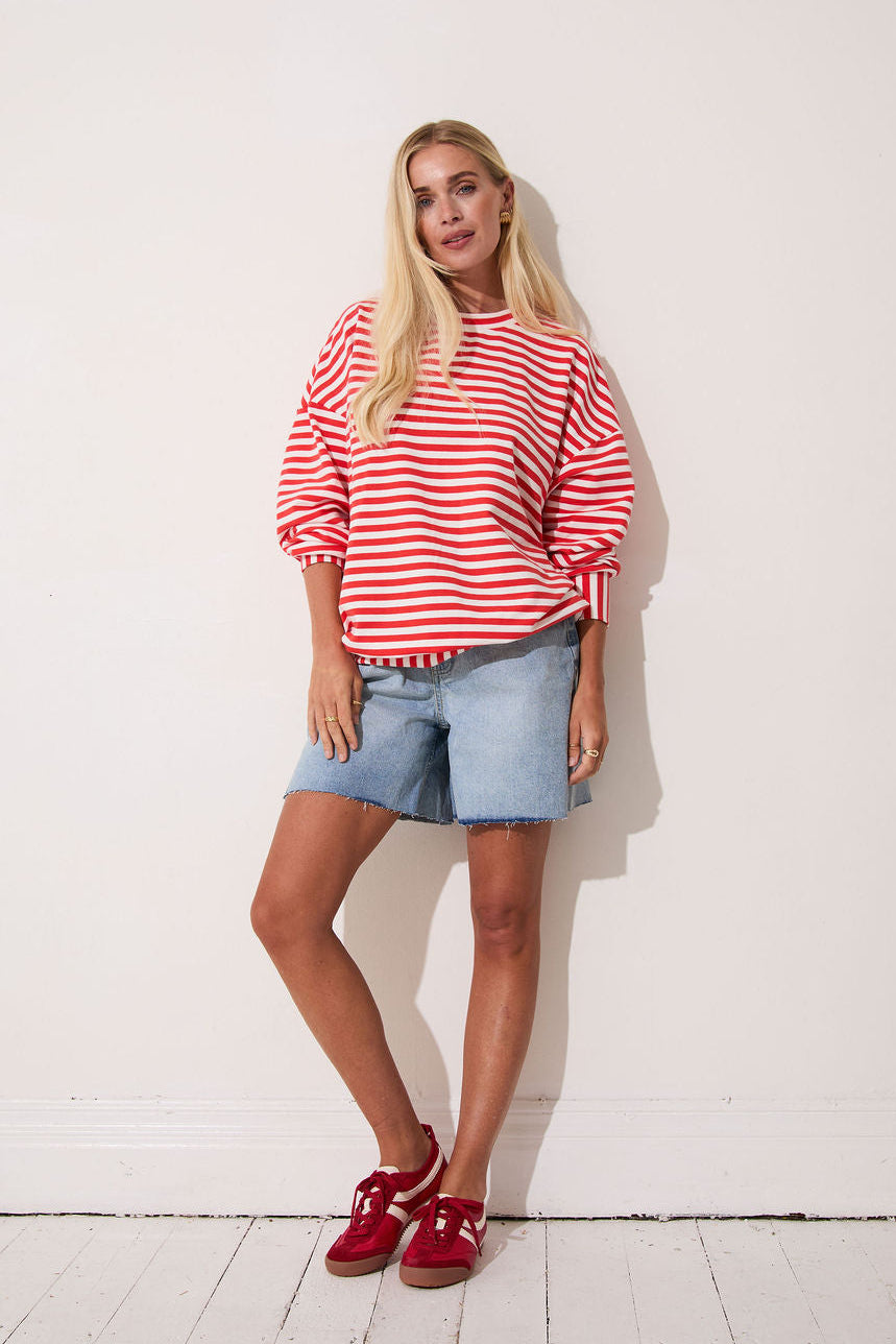 Zara Red & White Lightweight Stripe Sweatshirt