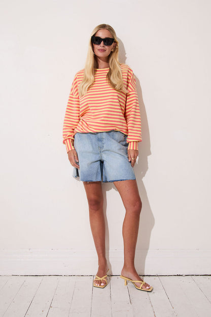 Zara Yellow & Coral Lightweight Stripe Sweatshirt