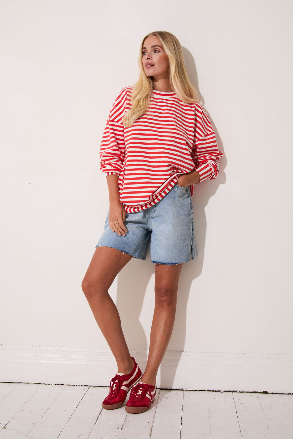 Zara Red & White Lightweight Stripe Sweatshirt