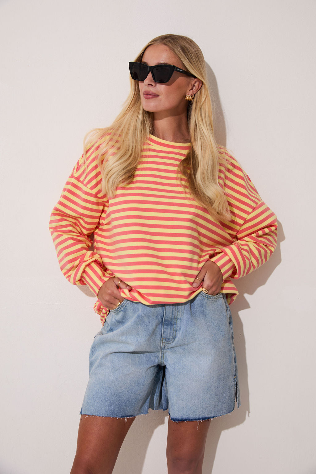 Zara Yellow & Coral Lightweight Stripe Sweatshirt