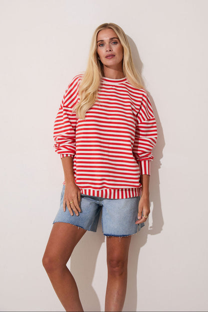 Zara Red & White Lightweight Stripe Sweatshirt