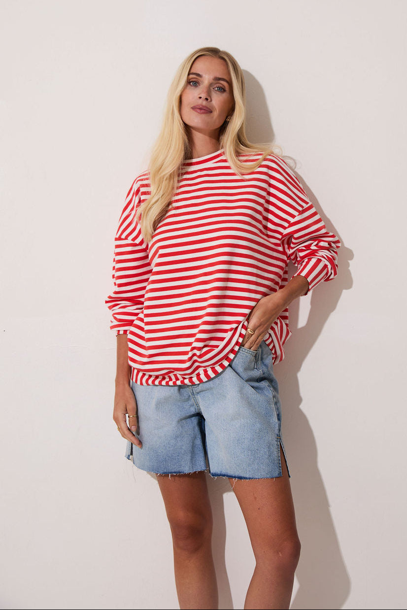 Zara Red & White Lightweight Stripe Sweatshirt