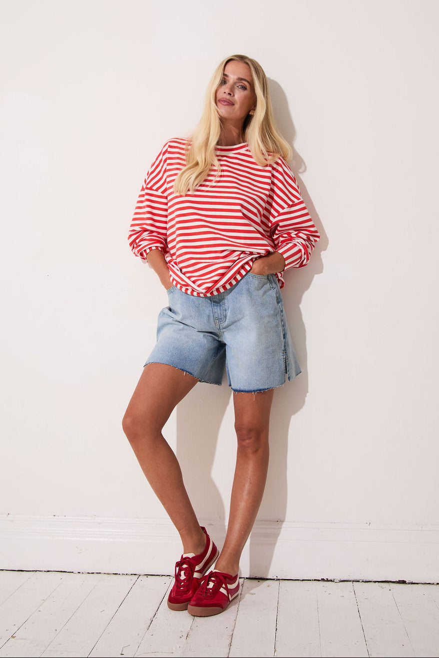 Zara Red & White Lightweight Stripe Sweatshirt