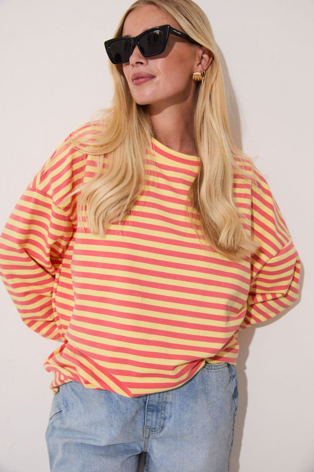 Zara Yellow & Coral Lightweight Stripe Sweatshirt