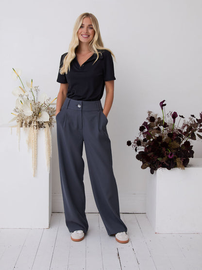 Lucia Premium Slate Wide Leg Comfort Trouser