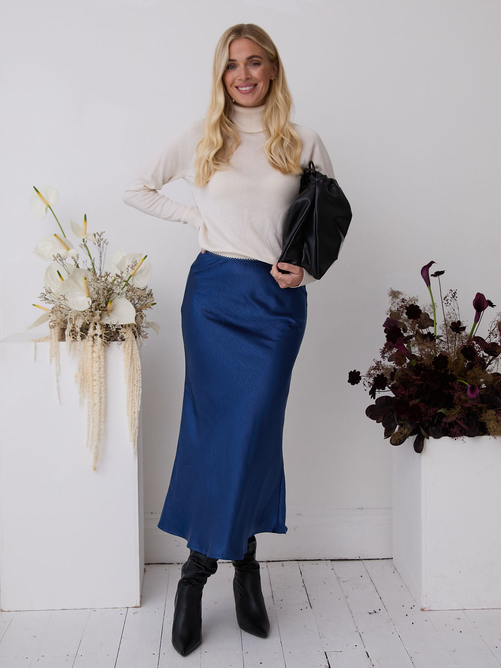 Angel Navy Satin Skirt