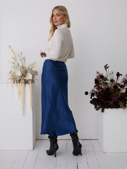 Angel Navy Satin Skirt