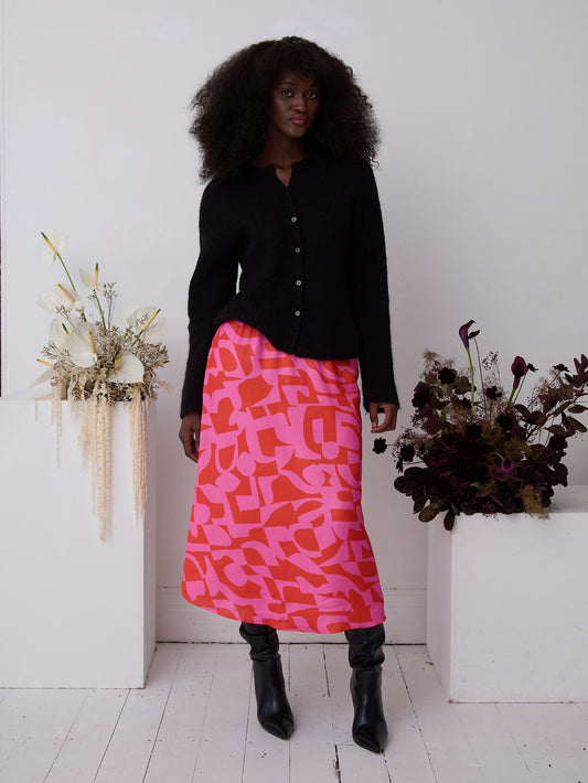 Angel Abstract Print Midi Skirt