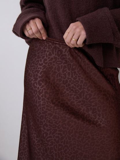 Bria Brown Animal Satin Skirt