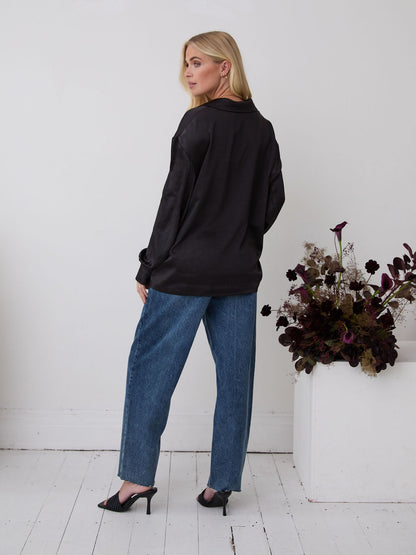 Freya Black Relaxed Satin Shirt