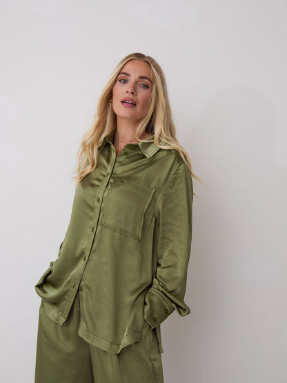 Ava Khaki Satin Shirt