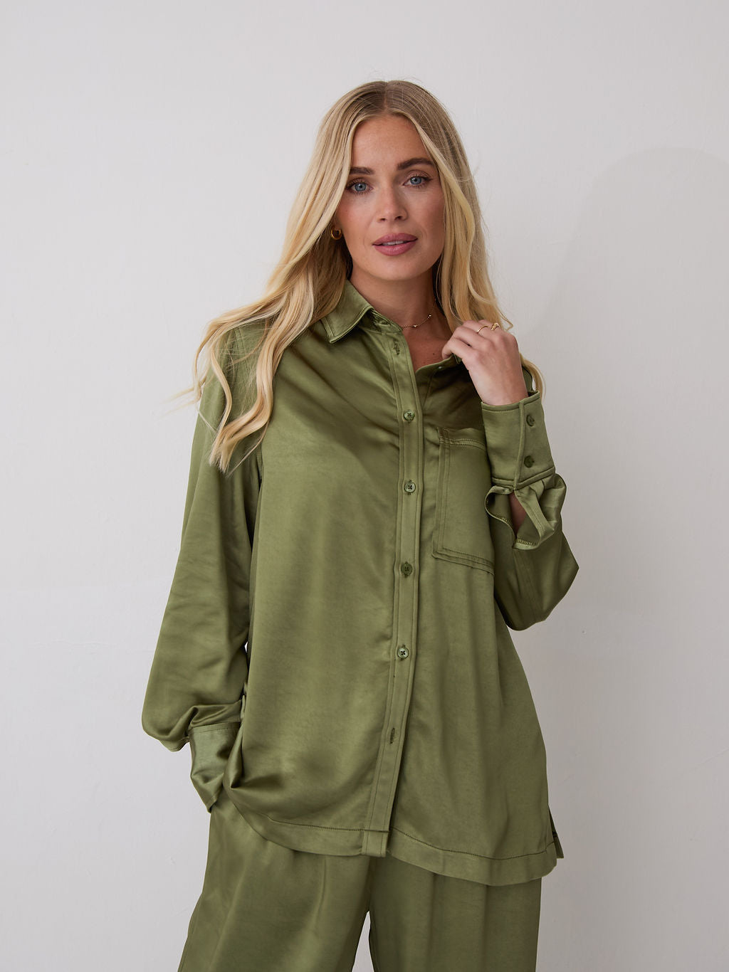 Ava Khaki Satin Shirt