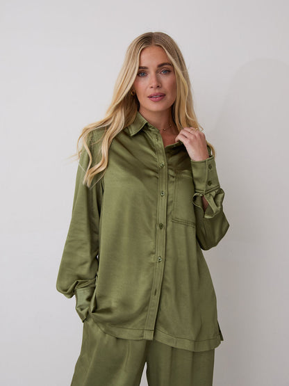 Ava Khaki Satin Shirt
